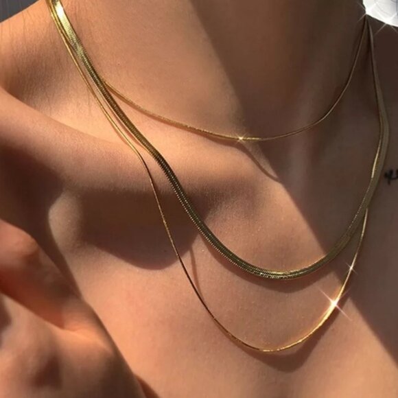 NEW Gold Plated Snake Flat Necklace 3 PCs - Picture 1 of 5